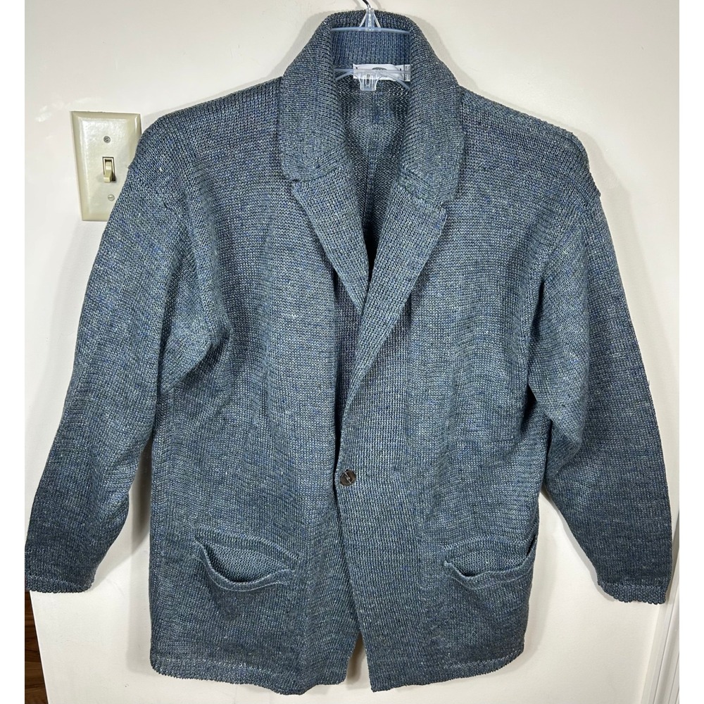 Inis Meain Pub Jacket Relaxed Blazer Men M Blue 100% Linen Knit Ireland Heritage